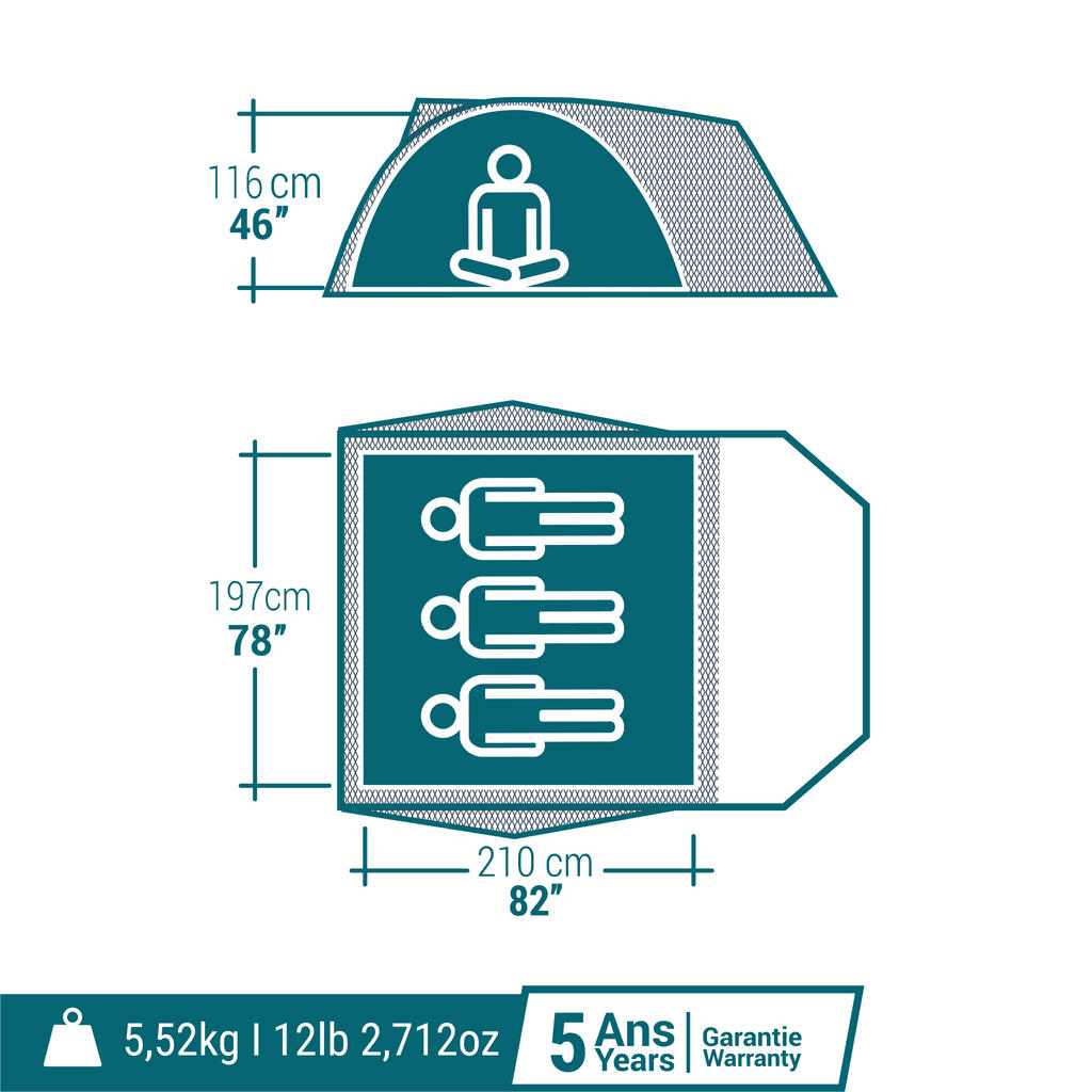 Camping Tent - MH100 XL - 3-Person